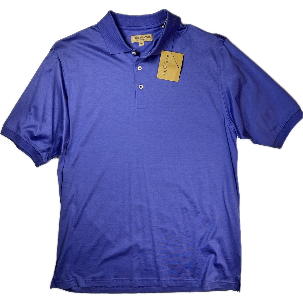 NWT Tricots St Raphael Mens M Polo Shirt Blue 100% Mercerized Cotton Turkey